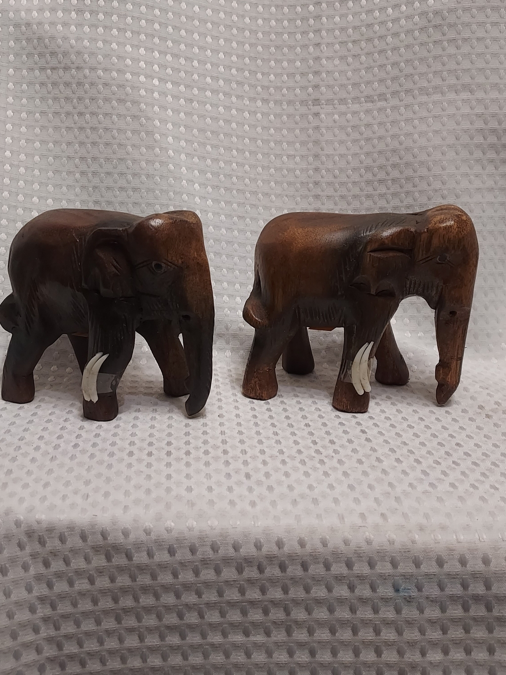 Hand-Carved Wooden Elephant Pair - Brown Home Decor